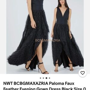 BCBGMaxAzria Black High Low Faux Feather Dress